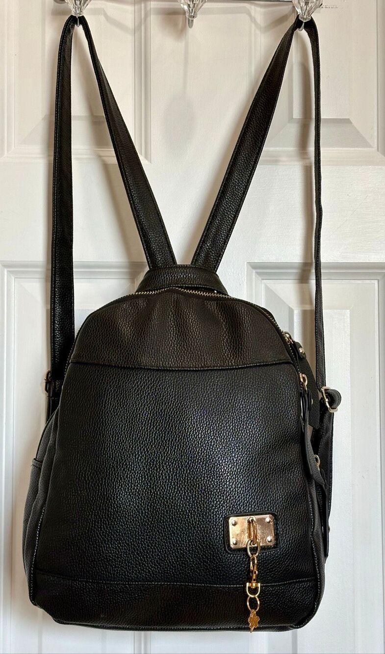 UNBRANDED - EUC Black Pebbled Faux Leather Mini Backpack w/Padlock-Style Accent